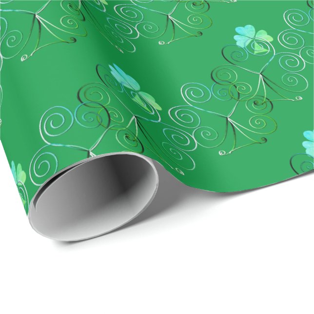 Grönten Shamrock Curly på St. Patrick's Day Presentpapper (Rullad Hörn)