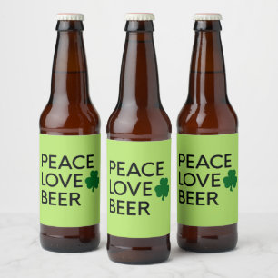 GRÖNTEN SHAMROCK FÖR PEACE KÄRLEK BEER ST PATRICKS ÖLFLASKA ETIKETT