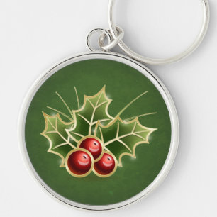 Grönten Shining Holly Berry jul Rund Silverfärgad Nyckelring