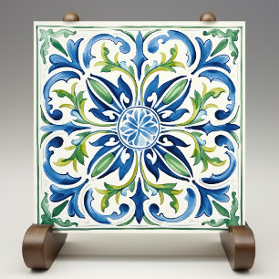 Grönten Sicilian Garden Watercolor Blue Kakelplatta