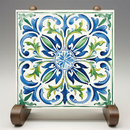 Grönten Sicilian Garden Watercolor Blue Kakelplatta
