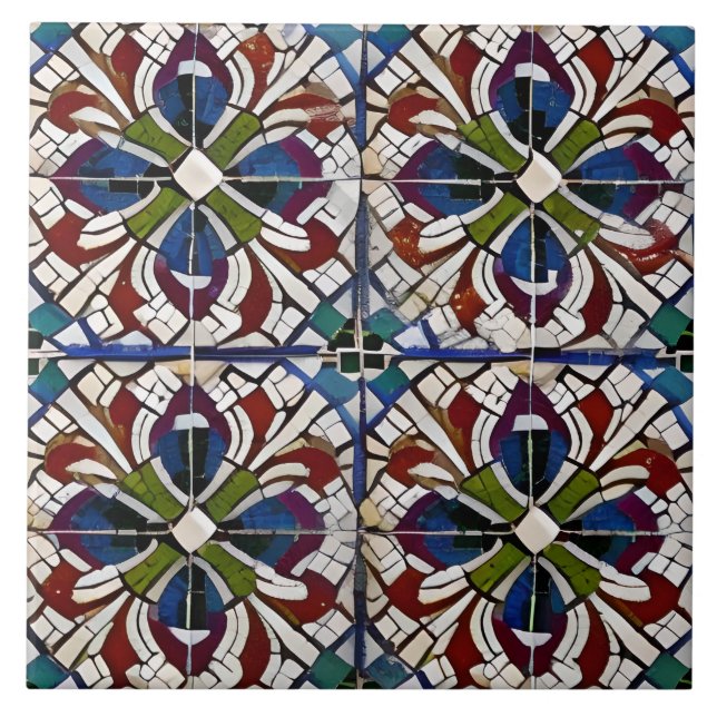 Grönten Simulated Mosaic Blue Red Stil Kakelplatta (Framsidan)