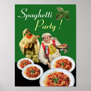 GRÖNTEN SPAGHETTI PARTY Italienska Chef och Pulcin Poster