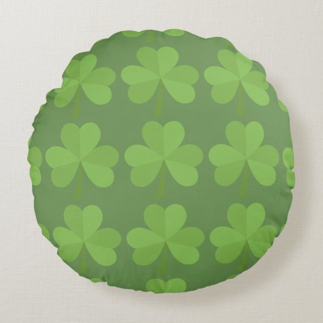 Grönten St. Patrick Irish Shamrock Klöver Mönster Rund Kudde (Framsidan)