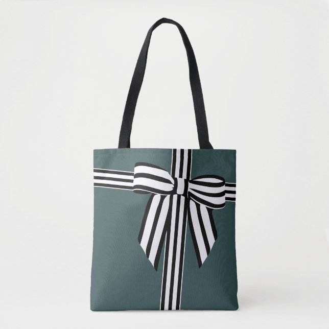 Grönten Stripe Bow Tote Bag Tygkasse (Framsida)