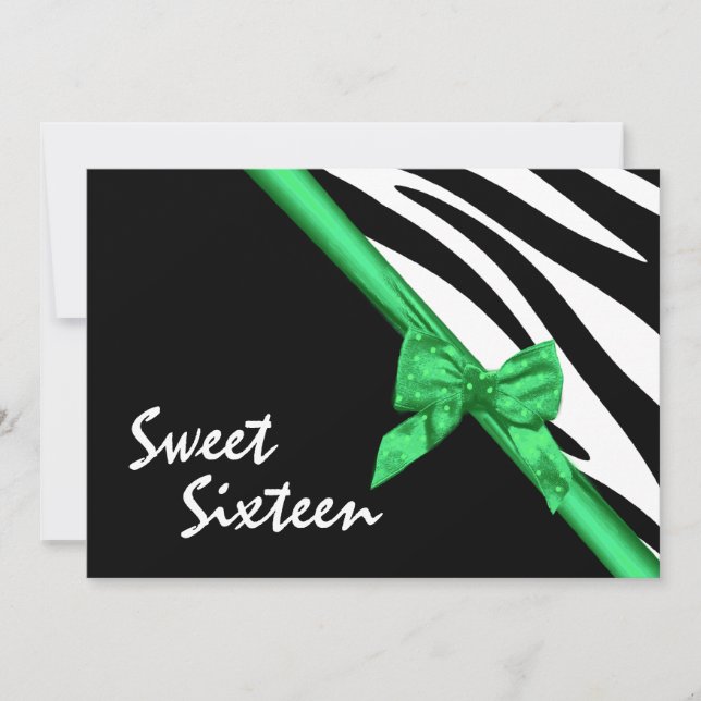 Grönten sweet sixteen Zebra och Ribbon Inbjudningar (Framsida)