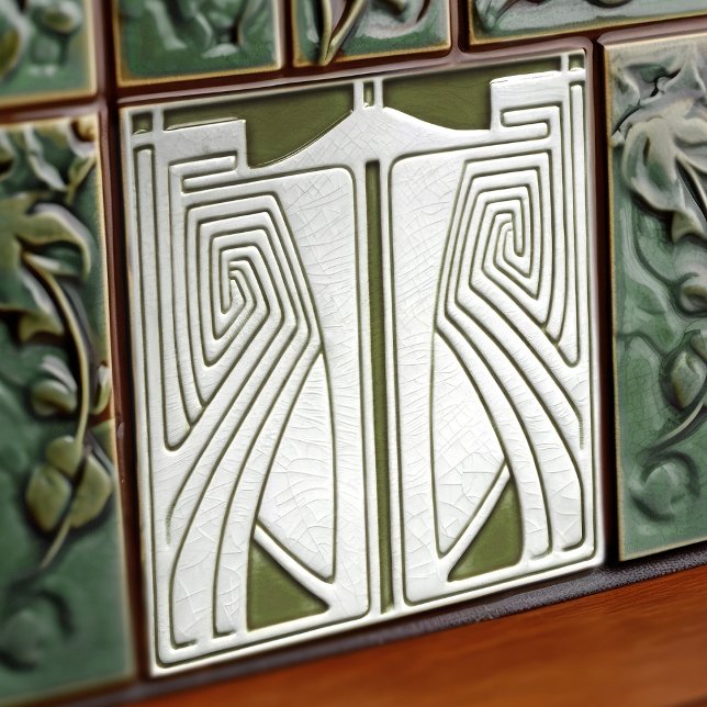 Grönten Symmetry Sage i Art nouveau i mitten av år Kakelplatta (Skapare uppladdad)