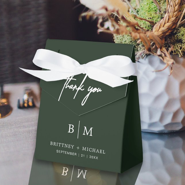 Grönten Tack-skog av minimalistisk Bröllop Presentaskar (Forest Green Thank you tented favor box bag is a perfect way to package your guest wedding favors.)