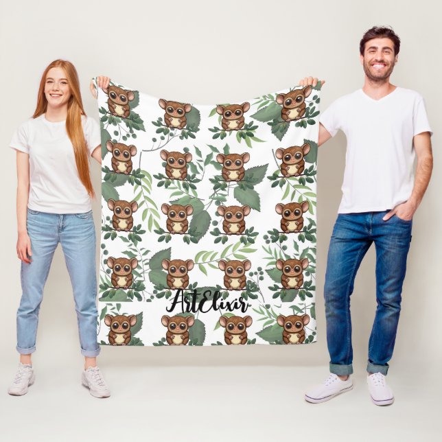 Grönten Tarsier Löv Skriv ut Fleecefilt (På plats)