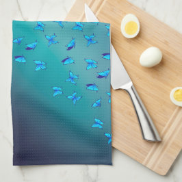 Grönten Tea Towel med kantrad Butterflies Kökshandduk