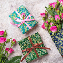 Grönten Teal Guld Swirls Mönster Boho