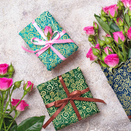 Grönten Teal Guld Swirls Mönster Boho