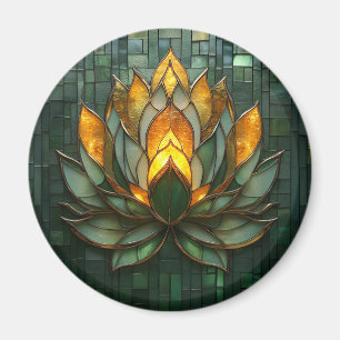 Grönten Tilework Print för Art Deco Guld Lotus Magnet
