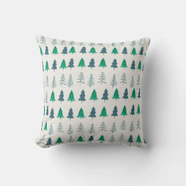 Grönten Träd i traditionell Rustic Winter-skog Kudde