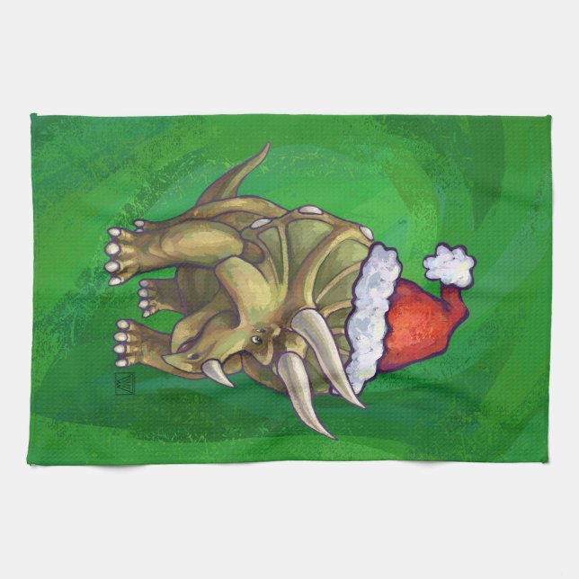 Grönten Triceratops jul Kökshandduk (Horisontell)