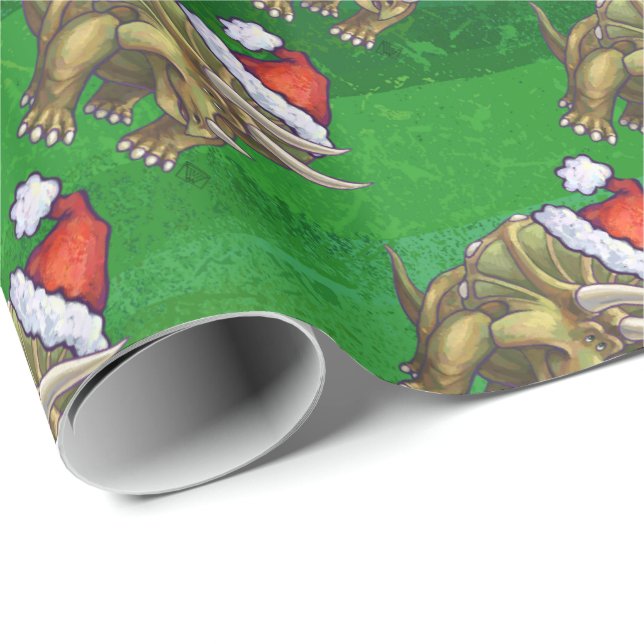 Grönten Triceratops jul Presentpapper (Rullad Hörn)