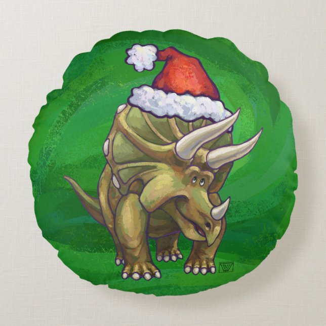 Grönten Triceratops jul Rund Kudde (Framsidan)