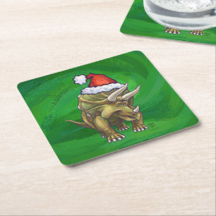 Grönten Triceratops jul Underlägg Papper Kvadrat