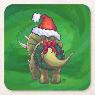 Grönten Triceratops jul Underlägg Papper Kvadrat