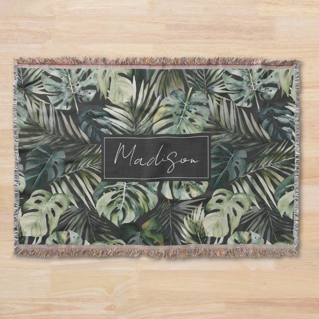 Grönten Tropical Forest Löv Mönster Filt (In situ)