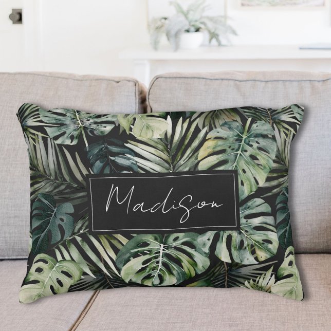 Grönten Tropical Forest Löv Mönster Prydnadskudde (In situ)