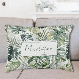 Grönten Tropical Forest Löv Mönster Prydnadskudde