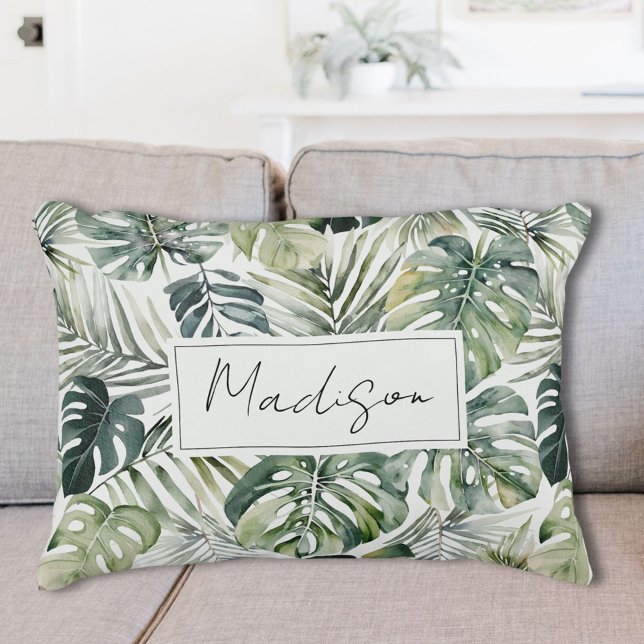 Grönten Tropical Forest Löv Mönster Prydnadskudde (In situ)