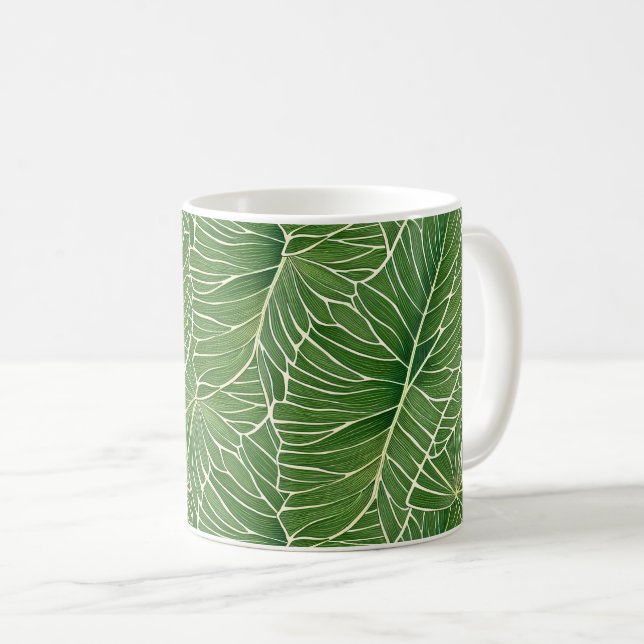 Grönten Tropical Löv Mönster Kaffemugg (Framsida höger)