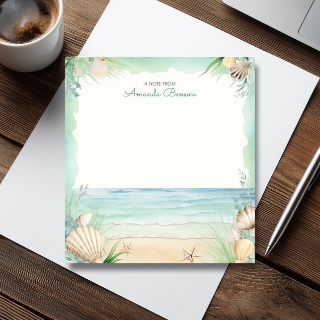 Grönten Tropical Löv Nature för vattenfärgssegment Anteckningsblock (Watercolor Beach Green Tropical Leaves Nature Notepad)