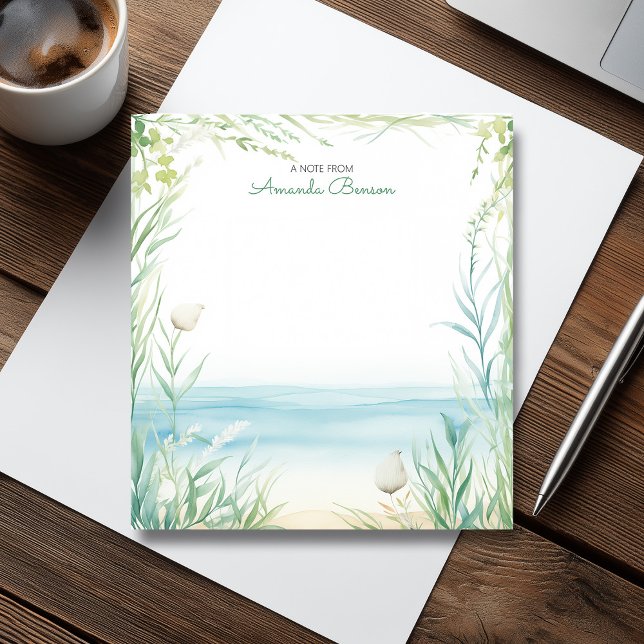 Grönten Tropical Löv Nature för vattenfärgssegment Anteckningsblock (Watercolor Beach Green Tropical Leaves Nature Notepad)