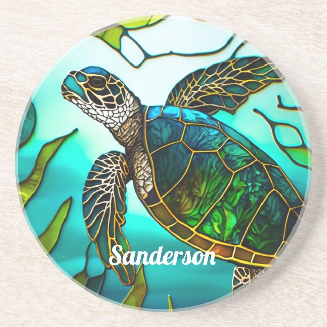 Grönten Tropical Teal Blue vid kustnära havsköldpa Underlägg (Framsidan)