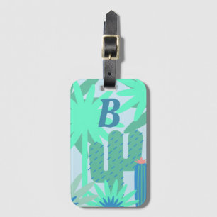 Grönten Tropiska Cactus and Fauna Monogram Bagagebricka