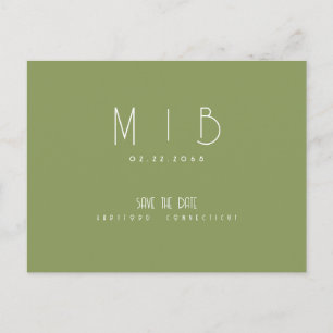 Grönten Ultra Modern Monogram Moss Spara datum Vykort