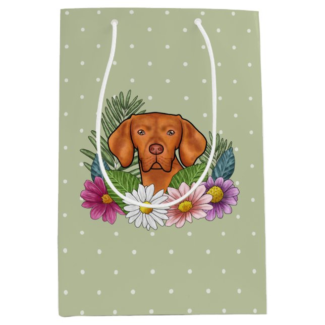 Grönten Ungerska vizsla och färgstarka sommarblomm (Framsidan)