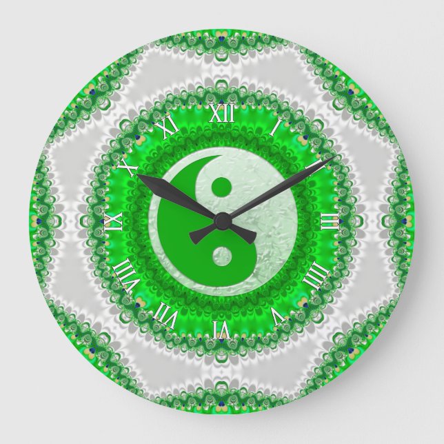 Grönten Välstånd YinYang FengShui Home Decor Clock Stor Klocka (Framsida)