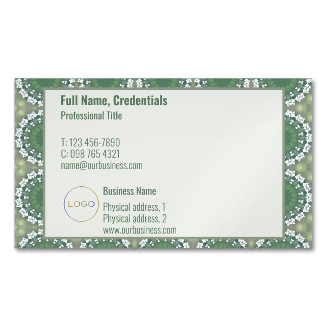 Grönten Vår Blommigt i Modern Logotyp Elegant Abst Magnetiska Visitkort (Framsida)