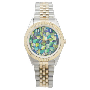 Grönten Vattenfärg för Monogram Grönt Abstrakt  Armbandsur