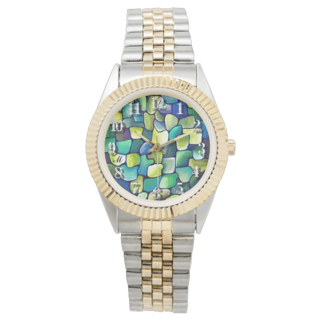 Grönten Vattenfärg för Monogram Grönt Abstrakt  Armbandsur (Framsida)
