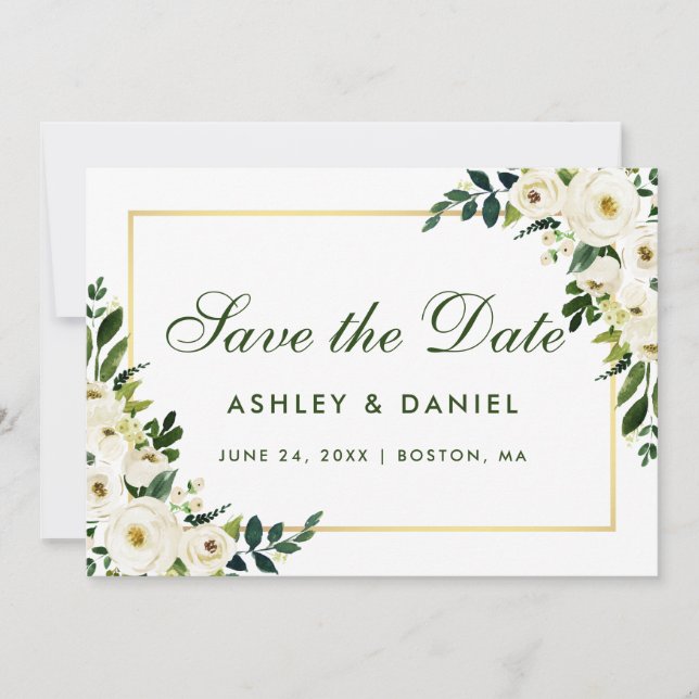 Grönten Vattenfärgad Blommigt Vit Guld Spara datum Spara Datumet (Framsida)