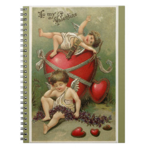 Grönten vintage Cherubs och Valentine Hearts Anteckningsbok