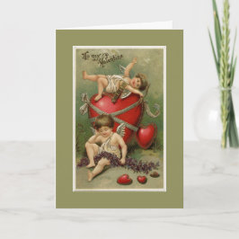 Grönten vintage Cherubs och Valentine Hearts Helgkort