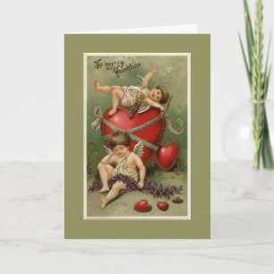 Grönten vintage Cherubs och Valentine Hearts Helgkort