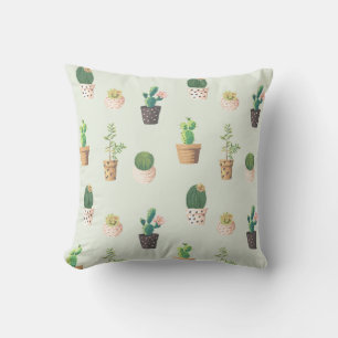 Grönten Watercolor Cactus Mönster Mint Kudde