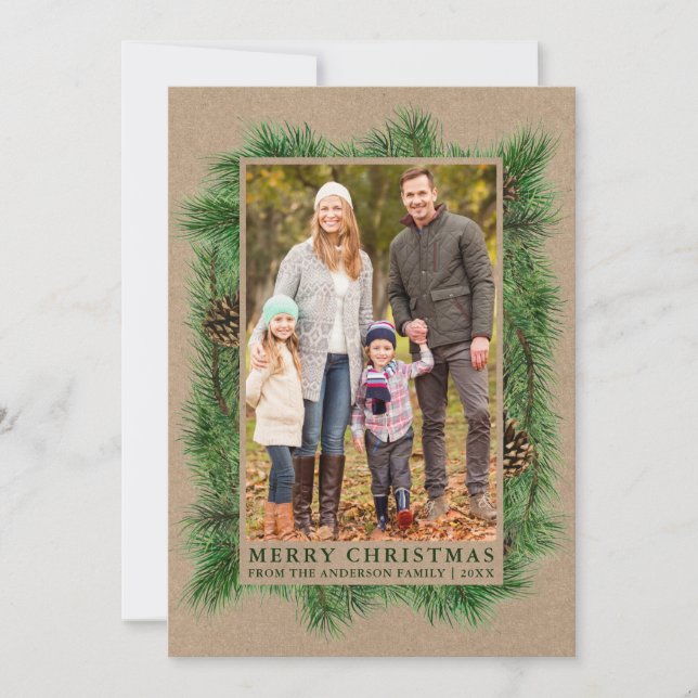 Grönten Watercolor Gräs Family Photo Kraft Julkort (Framsida)