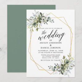 Grönten Watercolor Greenery Calligraphy Geo Sage Inbjudningar