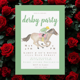 Grönten Watercolor Jockey Derby Party Horse Tävlin Inbjudningar