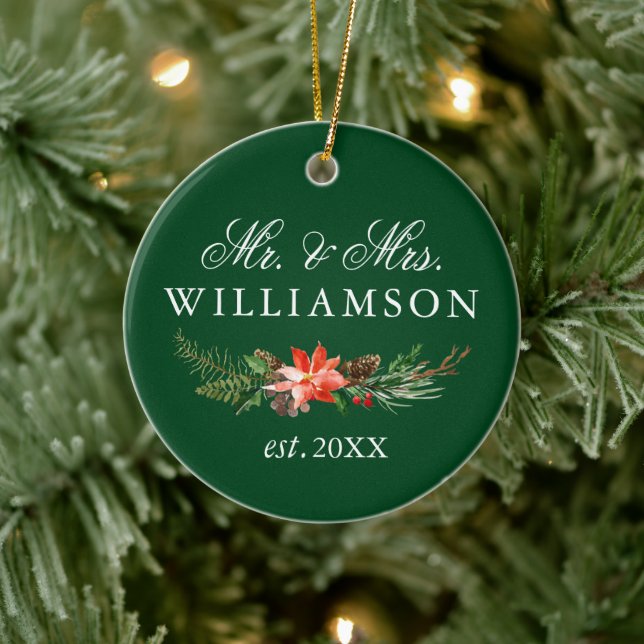 Grönten Watercolor Winter Blommigt PHOTO BACK (vat Julgransprydnad Keramik (Träd)