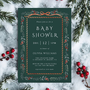 Grönten Watercolor Winterberry Ram Baby Shower Inbjudningar