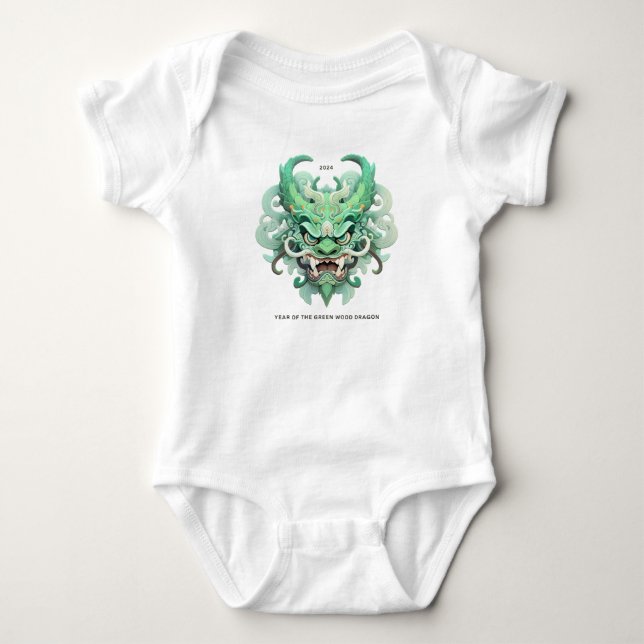 Grönten Wood Dragon - Cute Animal Symbol T Shirt (Framsida)