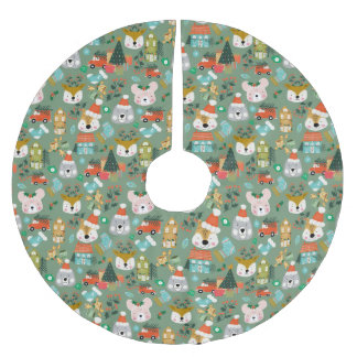 Grönten Woodland Cute Santa Animals Julgransmatta Borstad Polyester